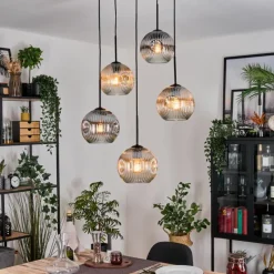 Suspension Verre Fumé-hofstein Ripoll Suspension, Boule lumineuse, Suspension grappe Ambre, Clair, Fumé, 5 lumières