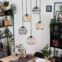Suspension Verre Fumé-hofstein Ripoll Suspension, Boule lumineuse, Suspension grappe Ambre, Clair, Fumé, 5 lumières