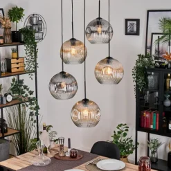 hofstein Ripoll Suspension, Boule lumineuse, Suspension grappe Ambre, Clair, Fumé, 5 lumières