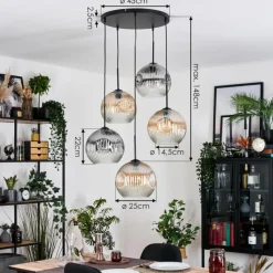 hofstein Ripoll Suspension, Boule lumineuse, Suspension grappe Ambre, Clair, Fumé, 5 lumières