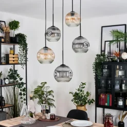 hofstein Ripoll Suspension, Boule lumineuse, Suspension grappe Ambre, Clair, Fumé, 5 lumières