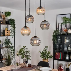 hofstein Ripoll Suspension, Boule lumineuse, Suspension grappe Ambre, Clair, Fumé, 5 lumières