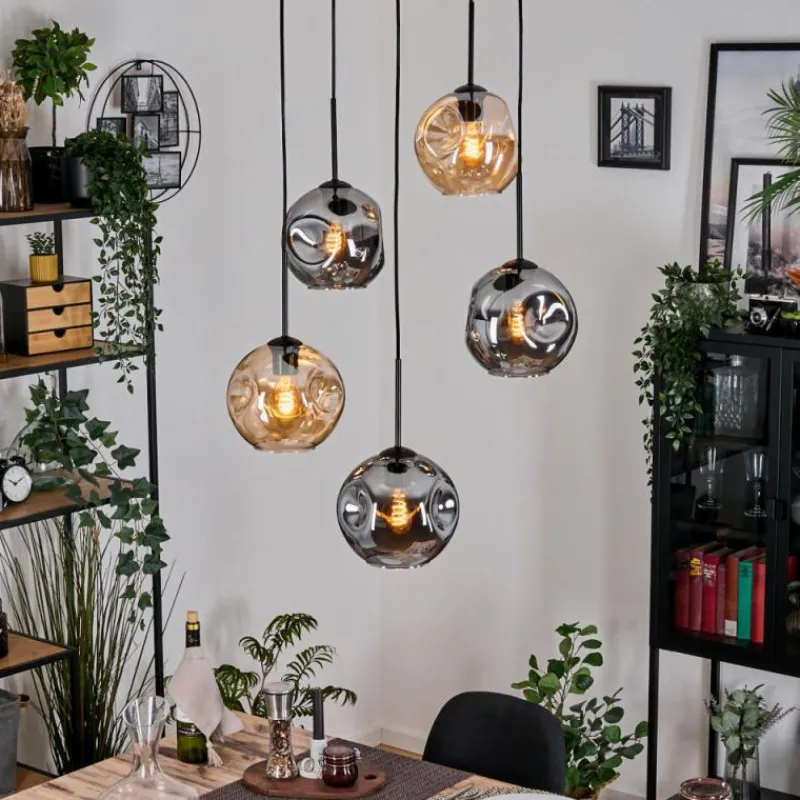 Suspension Verre Fumé-hofstein Ripoll Suspension, Boule lumineuse, Suspension grappe Ambre, Fumé, 5 lumières