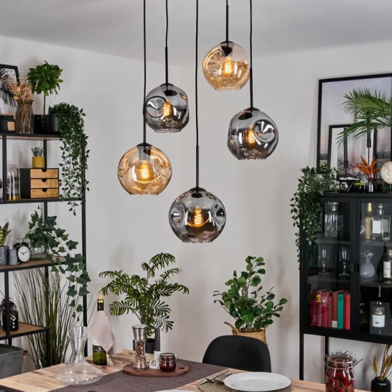 Suspension Verre Fumé-hofstein Ripoll Suspension, Boule lumineuse, Suspension grappe Ambre, Fumé, 5 lumières