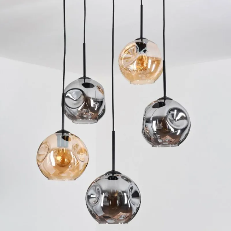 Suspension Verre Fumé-hofstein Ripoll Suspension, Boule lumineuse, Suspension grappe Ambre, Fumé, 5 lumières