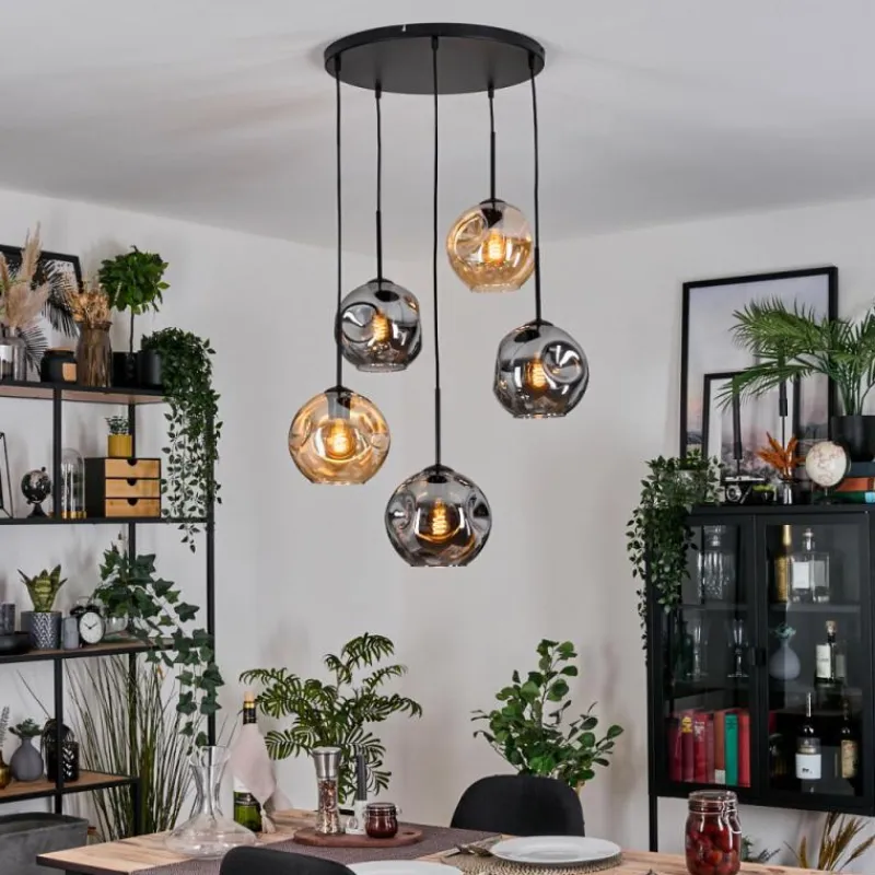 Suspension Verre Fumé-hofstein Ripoll Suspension, Boule lumineuse, Suspension grappe Ambre, Fumé, 5 lumières