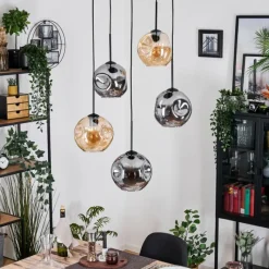 Suspension Verre Fumé-hofstein Ripoll Suspension, Boule lumineuse, Suspension grappe Ambre, Fumé, 5 lumières