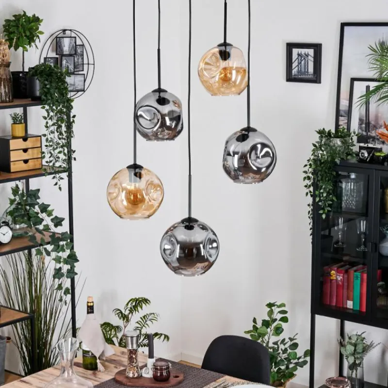 Suspension Verre Fumé-hofstein Ripoll Suspension, Boule lumineuse, Suspension grappe Ambre, Fumé, 5 lumières