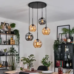 hofstein Ripoll Suspension, Boule lumineuse, Suspension grappe Ambre, Fumé, 5 lumières