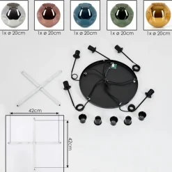 Lampes Dorées-hofstein Ripoll Suspension, Boule lumineuse, Suspension grappe Bleu, Chrome, Or, Vert, Cuivré, Fumé, 5 lumières