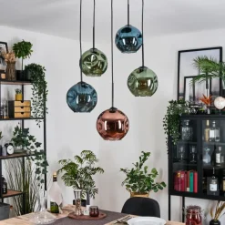 hofstein Ripoll Suspension, Boule lumineuse, Suspension grappe Bleu, Vert, Cuivré, 5 lumières