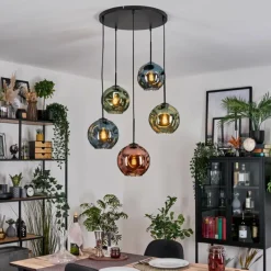 hofstein Ripoll Suspension, Boule lumineuse, Suspension grappe Bleu, Vert, Cuivré, 5 lumières