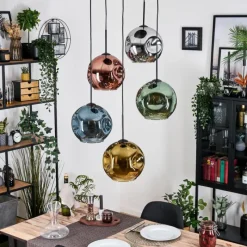 Lampes Dorées-hofstein Ripoll Suspension, Boule lumineuse, Suspension grappe Bleu, Chrome, Or, Vert, Cuivré, Fumé, 5 lumières