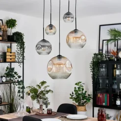 hofstein Ripoll Suspension, Boule lumineuse, Suspension grappe Ambre, Clair, Fumé, 5 lumières