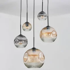 hofstein Ripoll Suspension, Boule lumineuse, Suspension grappe Ambre, Clair, Fumé, 5 lumières