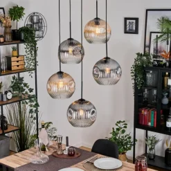 hofstein Ripoll Suspension, Boule lumineuse, Suspension grappe Ambre, Clair, Fumé, 5 lumières