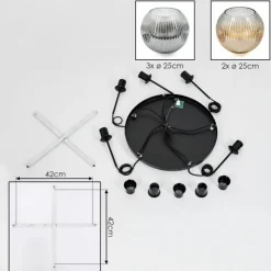 hofstein Ripoll Suspension, Boule lumineuse, Suspension grappe Ambre, Clair, Fumé, 5 lumières