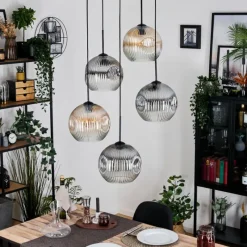 hofstein Ripoll Suspension, Boule lumineuse, Suspension grappe Ambre, Clair, Fumé, 5 lumières