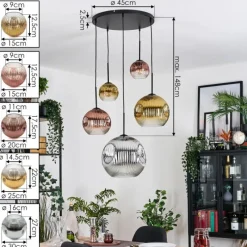 Lampes Dorées-hofstein Ripoll Suspension, Boule lumineuse, Suspension grappe Chrome, Or, Clair, Cuivré, Fumé, 5 lumières