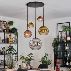 Lampes Dorées-hofstein Ripoll Suspension, Boule lumineuse, Suspension grappe Chrome, Or, Clair, Cuivré, Fumé, 5 lumières