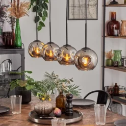 hofstein Ripoll Suspension Chrome, Fumé, 4 lumières