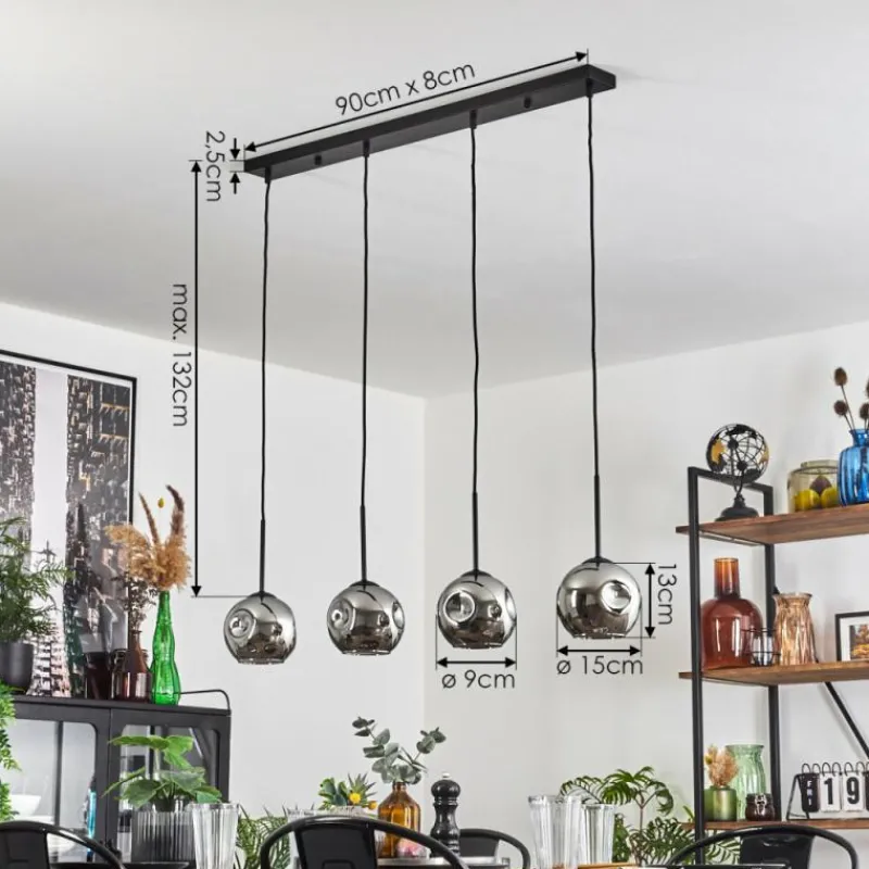 hofstein Ripoll Suspension Chrome, Fumé, 4 lumières