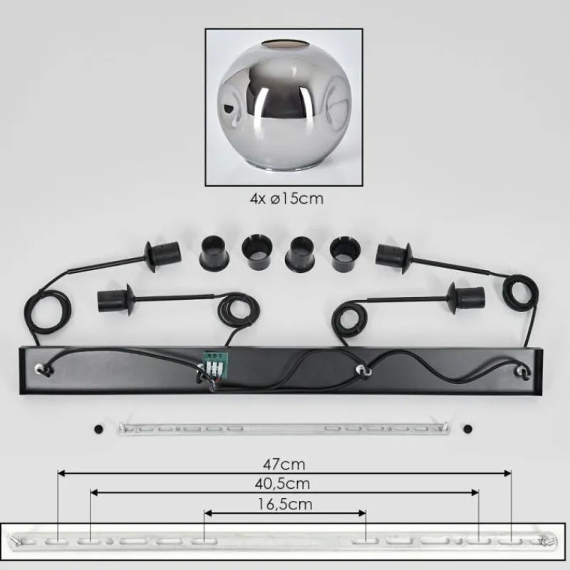 hofstein Ripoll Suspension Chrome, Fumé, 4 lumières