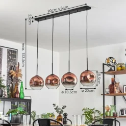 hofstein Ripoll Suspension Clair, Cuivré, 4 lumières