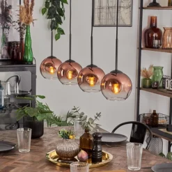 hofstein Ripoll Suspension Clair, Cuivré, 4 lumières