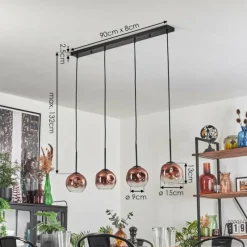 hofstein Ripoll Suspension Clair, Cuivré, 4 lumières