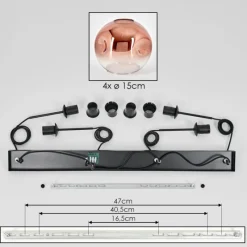 hofstein Ripoll Suspension Clair, Cuivré, 4 lumières