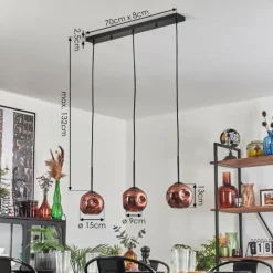 hofstein Ripoll Suspension Cuivré, 3 lumières