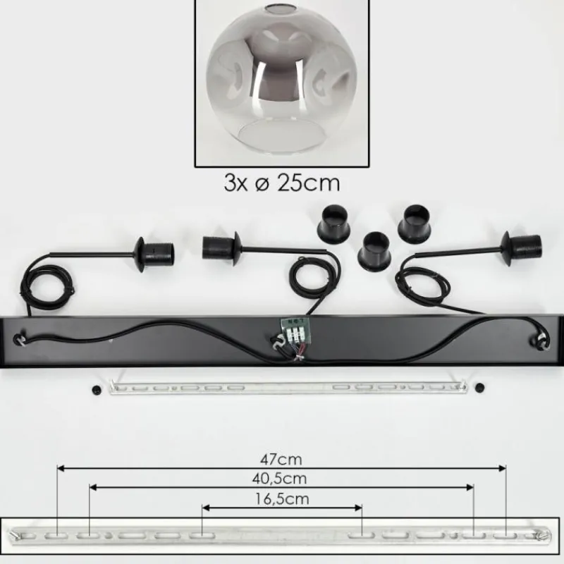 Suspension Verre Fumé-hofstein Ripoll Suspension Noir, 3 lumières