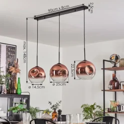 hofstein Ripoll Suspension Noir, 3 lumières