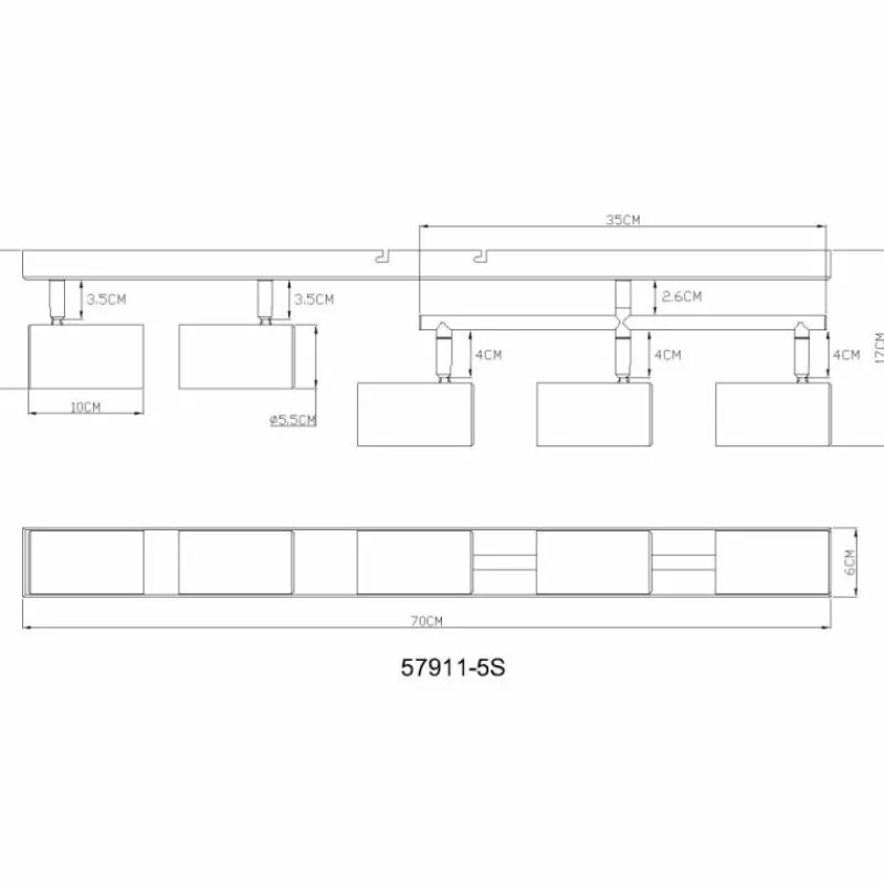 Luminaires Globo Lighting Robby Plafonnier, Spot de plafond, Applique murale, Spot mural Chrome, Noir, 5 lumières* Spots Et Projecteurs