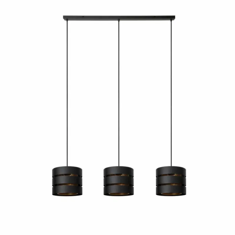 Lampes Dorées-Luminaires Lucide ROSAS Suspension Noir, 3 lumières