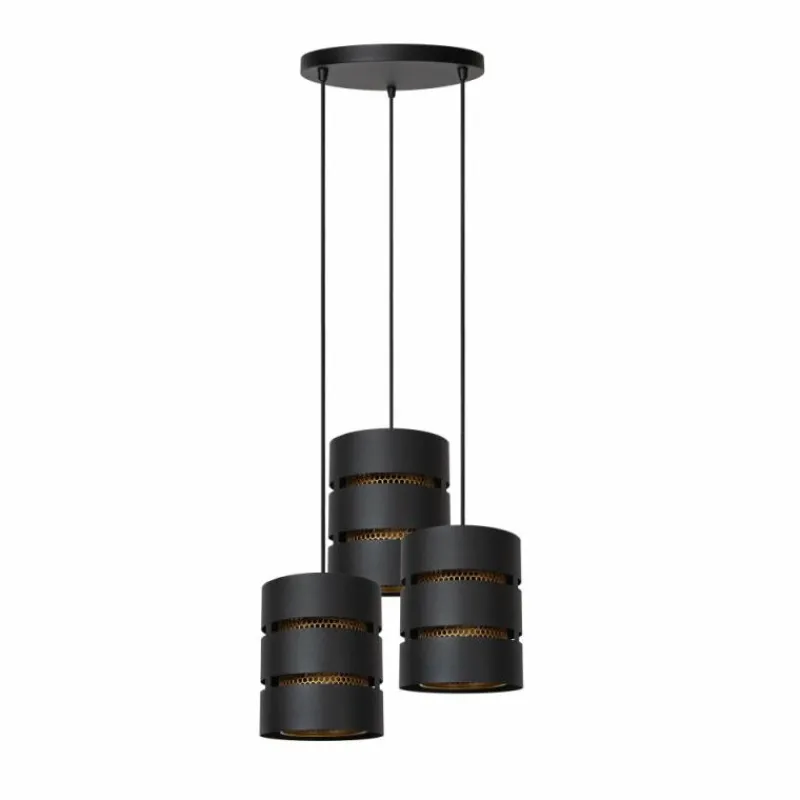 Lampes Dorées-Luminaires Lucide ROSAS Suspension Noir, 3 lumières