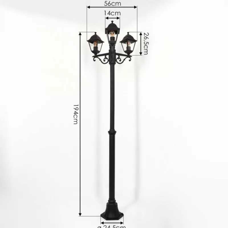 Luminaires Rustiques-hofstein Réverbère Murto Noir, 3 lumières