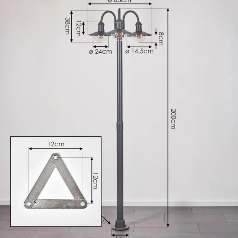 hofstein Réverbère Elima Anthracite, 3 lumières