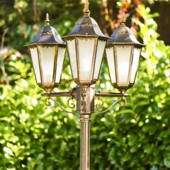 Luminaires Rustiques-hofstein Réverbère Hongkong Frost Brun doré, 3 lumières