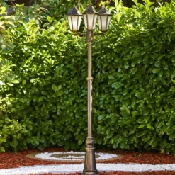 Luminaires Rustiques-hofstein Réverbère Hongkong Frost Brun doré, 3 lumières