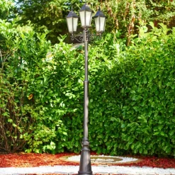 Luminaires Rustiques-hofstein Réverbère Hongkong Frost Noir, 3 lumières