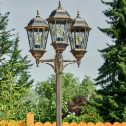 Luminaires Rustiques-hofstein Réverbère Hongkong Or, Laiton, Transparent, 3 lumières