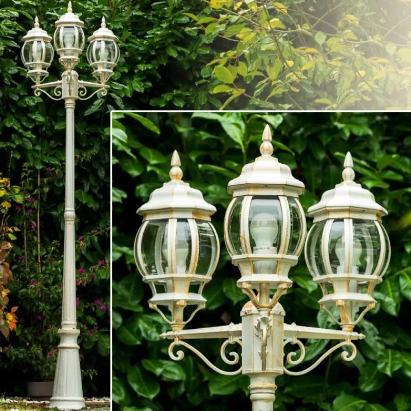 Luminaires Rustiques-hofstein Réverbère Kobe Or, Blanc, 3 lumières