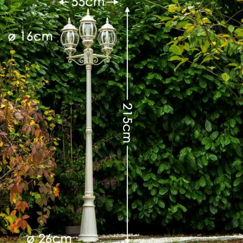 Luminaires Rustiques-hofstein Réverbère Kobe Or, Blanc, 3 lumières