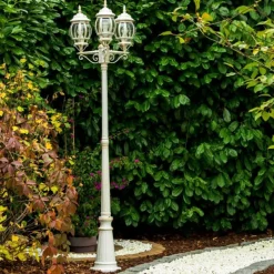 Luminaires Rustiques-hofstein Réverbère Kobe Or, Blanc, 3 lumières