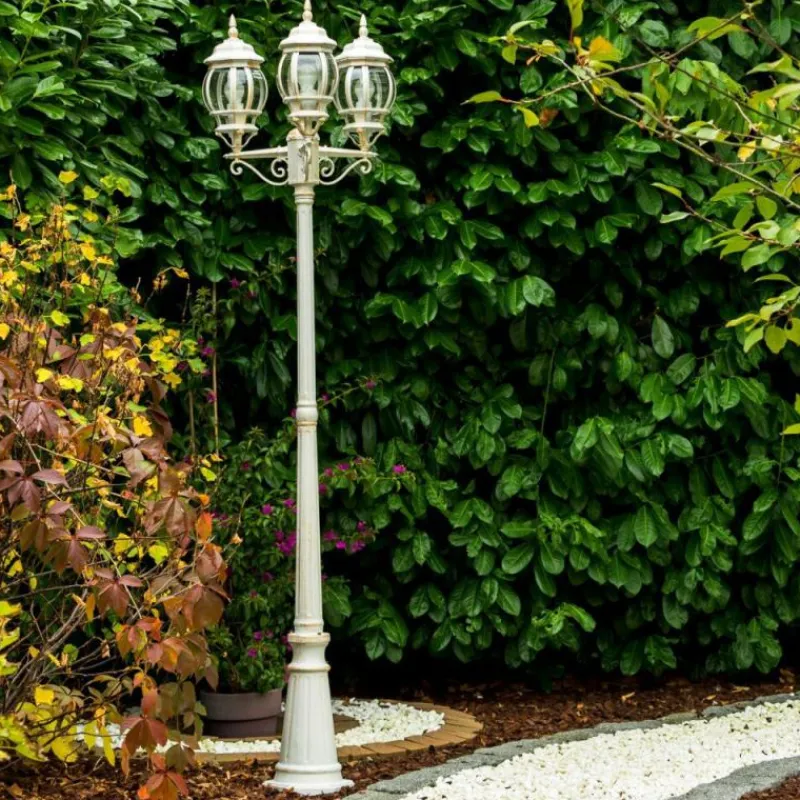 Luminaires Rustiques-hofstein Réverbère Kobe Or, Blanc, 3 lumières