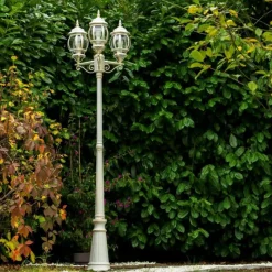 Luminaires Rustiques-hofstein Réverbère Kobe Or, Blanc, 3 lumières