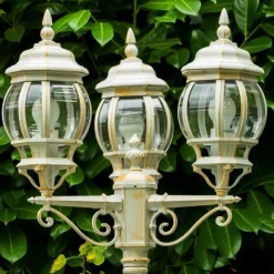 Luminaires Rustiques-hofstein Réverbère Kobe Or, Blanc, 3 lumières