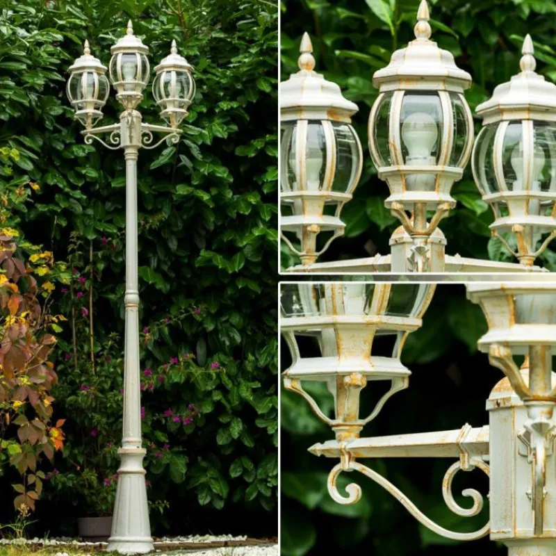 Luminaires Rustiques-hofstein Réverbère Kobe Or, Blanc, 3 lumières